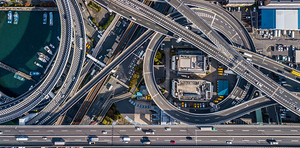 Overhead view of busy highway